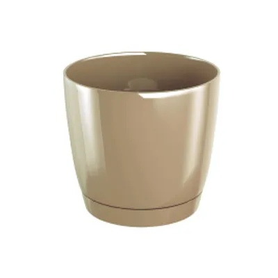 Produktbild von Blumentopf Coubi Ø 12 cm 0,8 L mit Untersetzer glänzend beige