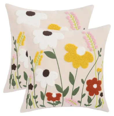 Zierkissenbezug 45x45 cm, 2er-Set, Blumenmuster, Baumwolle