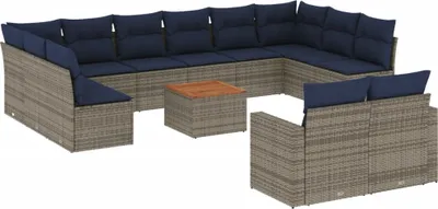 Produktbild von 13-tlg. Garten-Sofagarnitur mit Kissen Grau Poly Rattan