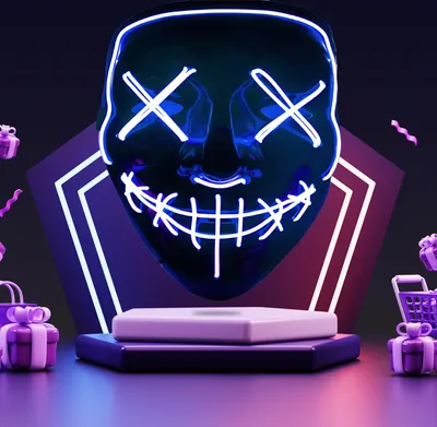 Produktbild von Halloween Maske mit LED Leuchten Grusel The Purge  Horror Gesichtsmaske 3 Lichteffekten Verkleidung Kostümspiele Kostüm Party Herren Damen Blau Retoo