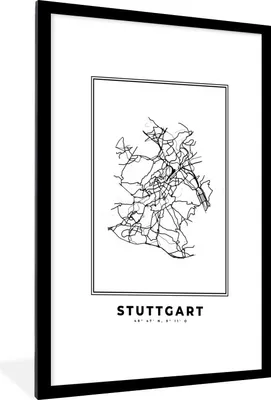 Produktbild von MuchoWow® Gerahmtes Poster Schwarz und weiß - Deutschland - Karte - Stadtplan - Stuttgart 60x90 cm - Poster mit Schwarzem Bilderrahmen Wandposter Rahmen Foto Bilder - Dekoration - Wandposter Wohnzimmer - Hochwertig