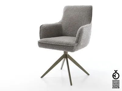 Produktbild von DELIFE Drehstuhl Heira-Flex mit Armlehnen Bouclé Silbergrau Kreuzgestell breit Effektfinish Titan 360° drehbar Wippfunktion Taschenfederkern