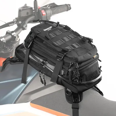 Immagine prodotto di Zaino da serbatoio multifunzionale con sistema MOLLE, sacca idrica, tracolla e tasca per moto, colore nero