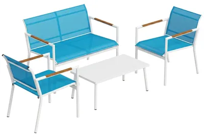 Immagine prodotto di Set 4 Pezzi Salotto da Giardino Divano 2 Poltrone Tavolo in Metallo e Texteline Blu
