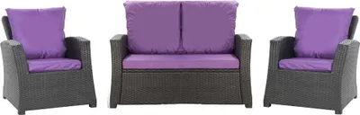 Produktbild von Gartenkissen Set für Polyrattan Violett – Sitzkissen 110x50 cm + 2x Rückenkissen 56x52 cm – Auflagen für 4-Sitzer Gartensofa & Gartenstuhl/Sessel