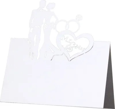 Image de 50 cartons de table de mariage, découpe laser Monsieur & Madame Groom mariée cartes de numéro de table pour le mariage, cartons de table vierges