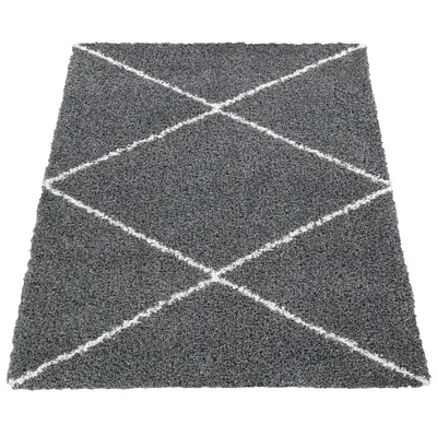 Produktbild von Hochflor Teppich Wohnzimmer Shaggy Langflor Skandinavisches Rauten Muster Grösse 140x200 cm
