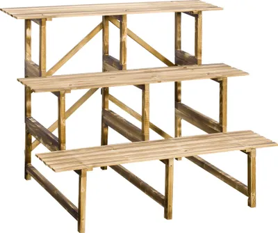 Produktbild von Blumenregal, Pflanzentreppe aus Tannenholz, 3 Stufen, 100x80x78cm, Blumentreppe, Pflanzregal, Blumenständer