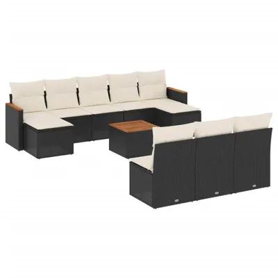 Produktbild von vidaXL 11-tlg. Garten-Sofagarnitur mit Kissen Schwarz Poly Rattan