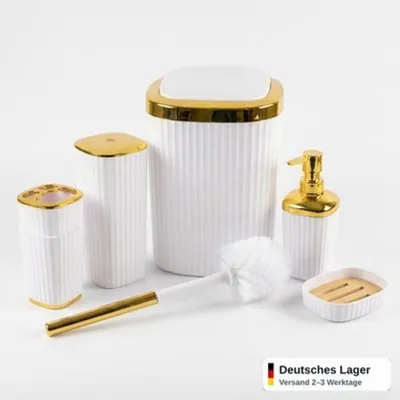 Produktbild von Badezimmer Zubehör Set 6-teilig Loginis Hellblau Schwarz Weiß Kunststoff modern