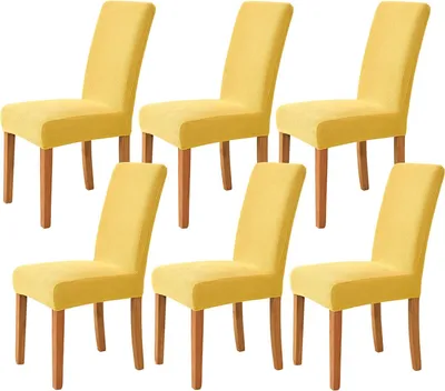 Produktbild von Stretch Stuhlhussen, Weiche Beschützer Stuhlhussen Anti-rutsch Stuhlhussen Stuhlbezug für Stuhl Esszimmer Für Bankett, Satz von 6, Gelb