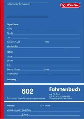 Produktbild von Formularbuch Fahrtenbuch A5 602 32 Blatt Packung mit 4 Stück