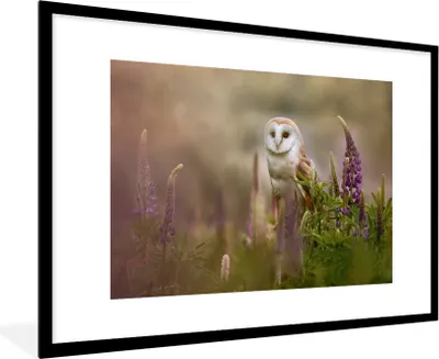 Produktbild von MuchoWow® MuchoWow® Gerahmtes Poster Eule - Blumen - Vogel 90x60 cm - Poster mit zchwarzem Bilderrahmen - Wanddekoration - Fotos