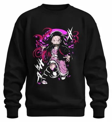 Produktbild von Nezuko Kamado Anime Dämon Kampfpose Bambus Beißschutz rosa Sweatshirt Pullover, Schwarz, S