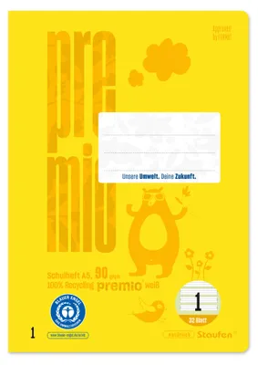 Produktbild von Schulheft Premio 040781001 A5 90g 32 Blatt Lineantur 1 liniert