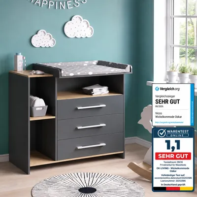 Obrázek produktu pro Komodový přebalovací stůl Vicco Oskar Anthracite/Sonoma 113 x 100 cm, Model 36683, Obrázek vytvořený pomocí AI