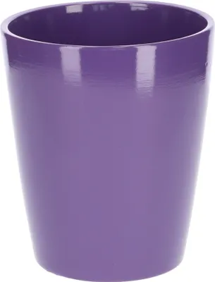 A plain, studio shot of a purple ceramic pot.