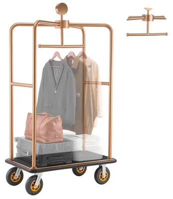 Produktbild von VEVOR Hotel Gepäckwagen, 544,31 kg Schwerlast-Bellman-Wagen mit Edelstahlrahmen, 203 mm Gummirädern, schwarz gepolsterter Plattform, kommerzieller Gepäckträger Rollwagen für Hotels, Resorts, Roségold
