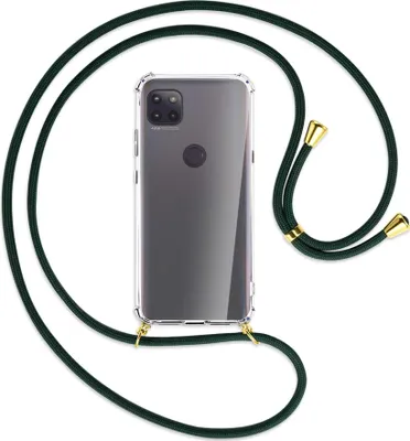 Produktbild von Handykette Backcover-Schutzhülle mit Band (Metall goldfarben) für Motorola Moto G 5G - dunkelgrün