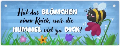 Produktbild von Dicke Hummel auf Blumenwiese Metallschild L in 10,5x28cm mit Spruch
