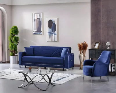 Produktbild von Blau Sofagarnitur 2tlg Komplett Wohnzimmer Design Set 3+1 Sitzer Polstermöbel