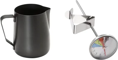 Image de Set Barista - Pot à lait et thermomètre - 2 pièces - Noir - Acier inoxydable