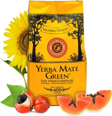 Produktbild von Yerba Mate Green PAPAJA GUARANA 400g - brasilianische Yerba Mate mit Guarana und Papaya-Frucht - yerba mate tee loose leaf 0,4kg - Vegan