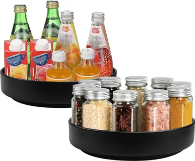 Produktbild von Drehbares Gewürzregal - Drehbarer Küchenorganizer - Set aus 2 - Schwarzes Metall