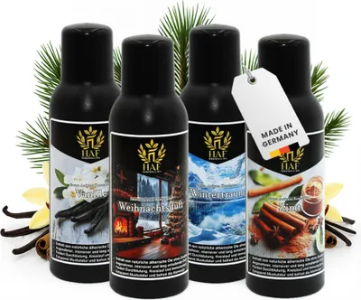 Produktbild von HAF Saunaaufguss Set „Weihnachtszauber“ - 4 x 250ml Sauna Aufgussmittel Vanille, Weihnachtsduft, Wintertraum, Zimt