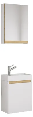 Produktbild von 3 stk. Gæstetoilet sæt med håndvask og spejlskab – pladsbesparende gæstehåndvask med opbevaringsplads – mål underskab: H. 55 x B. 41 x D. 22 cm, spejl H. 58 x B. 40 x D. 13 cm Cosila