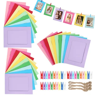 30 bunte Papierfotorahmen 11,5x15,5 cm mit Holzklemmen