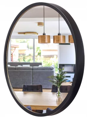 Produktbild von STOLARNIA PIKA Wandspiegel mit Holzrahmen (∅57 cm) - Spiegel Rund Holz Schwarz - Runder Badspiegel für Badezimmer, Flur, Wohnzimmer, Schlafzimmer 60cm