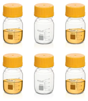 Zdjęcie produktu dla Zestaw 6 szklanych butelek o pojemności 100 ml, wykonanych ze szkła borosilikowego