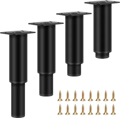 Produktbild von 4 Stück Möbelfüße Höhenverstellbar, 12cm-18cm Metall Schwarz Möbelbeine Stützfüße Beine für Sofa Bett Nachttisch Schrank