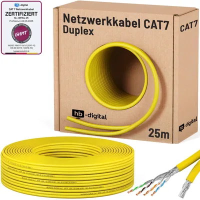Produktbild von hb-digital CAT 7 Verlegekabel 25m Ethernetkabel Duplex Installationskabel S/FTP AWG23 LSZH gelb