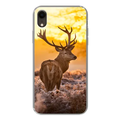 Produktbild von MuchoWow® Handyhülle Schutzhülle Hülle für iPhone XR Hirsche - Tiere - Sonnenuntergang - Winter - Heidekraut - Natur Silikon Softcase Handy Hülle - Schutzdeckel