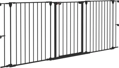 Image de Barrière pour chiens Barrière pour chiens - Barrière pliable en acier - 3 panneaux - 206 x 90 cm - Noir