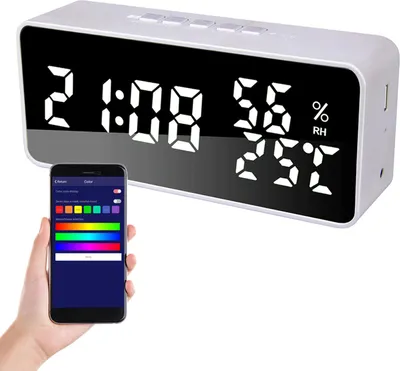 Obrázek produktu pro Budík do ložnice 5 budíků LED displej Zrcadlové stolní hodiny s funkcí Snooze Coundown Režim 12/24H Elektronické zobrazení data teploty vlhkosti Automatický stmívač jasu Nastavitelná hlasitost Digitální hodiny pro děti a seniory Domácí obývací pokoj Kancelář
