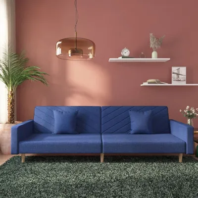 Zdjęcie produktu dla Maison Exclusive - Rozkładana sofa dwuosobowa z 2 poduszkami, kolor niebieski, obita tkaniną