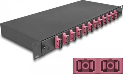 Obrázok produktu pre DELOCK 19" LWL Spleißbox 12x SC DX OM4 1HE spleißfer. Komp.