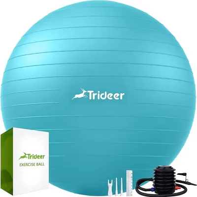 Produktbild von Trideer® Dicker Gymnastikball, Anti-Burst Pilates Ball, Sitzball Büro, für Balance, Yoga als Fitness Kleingeräte - im Gym-Home-Büro, Inkl. Luftpumpe - Türkis – M – Ø48-55 cm