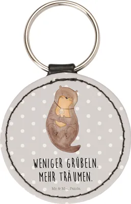 Produktbild von Mr. & Mrs. Panda Taschenanhänger Otter Muschel - Grau Pastell - Geschenk, schlüsselring anhänger, kleiner schlüsselanhänger, Grübeln, für schlüssel, Positiv, Träumen