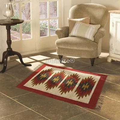 Image de Tapis en laine et en jute, tissé à la main, dimensions 60x90 cm, idéal pour le salon