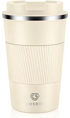Zdjęcie produktu dla Termocup izolacyjny ze stali nierdzewnej, pojemność 380 ml, próżniowy, szczelny, idealny na podróże, z pokrywką, kolor: beżowy, 1 sztuka