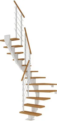 Produktbild von Pertura Mittelholmtreppe Malva Eiche Leimholz Weiß 1/2-gewendelt 65 cm 11 Stufen / 12 Steigungen Stabgeländer Reinweiß R