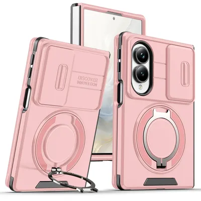 Produktbild von Handyhülle für Samsung Galaxy Z Fold 8 Dual-Layer Stoßfest Militär Hülle mit Dia Kameraschutz, Magnetisch Ring Ständer Pink