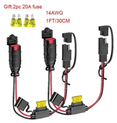Produktbild von SAE-Verlängerungskabel für Batterieladegeräte, 14 AWG, mit 20-A-Sicherung und wasserdichtem SAE-Steckverbinder