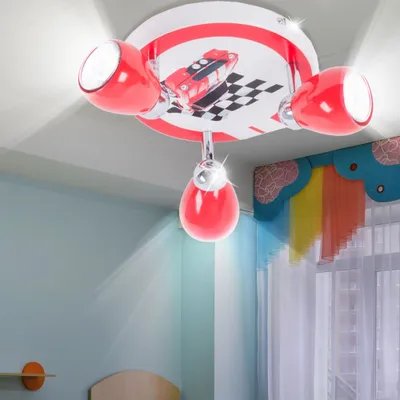 A ceiling light fixture in a child's room.