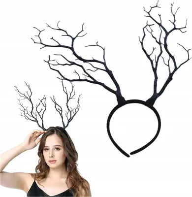 Produktbild von Halloween Haarreif Geweih Äste - Gruseliges Kostüm Zubehör Hexe & Reh - 30cm Lang Schwarz