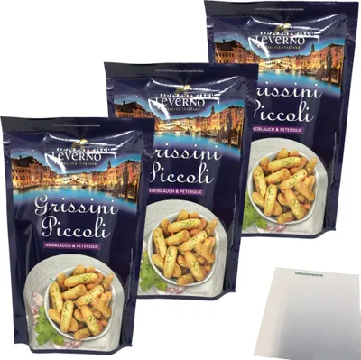 Produktbild von Leverno Grissini Piccoli Knoblauch & Petersilie 3er Pack (3x100g Packung) + usy Block